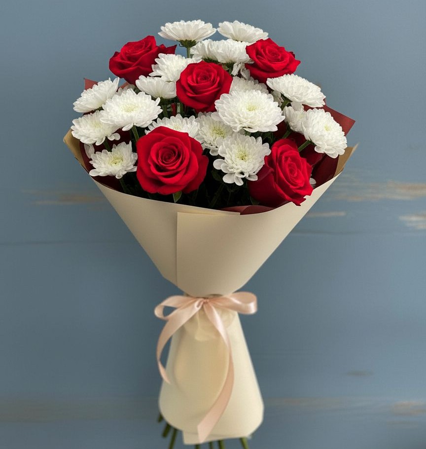 Букет цветов из: Розы и Хризантемы в Родине