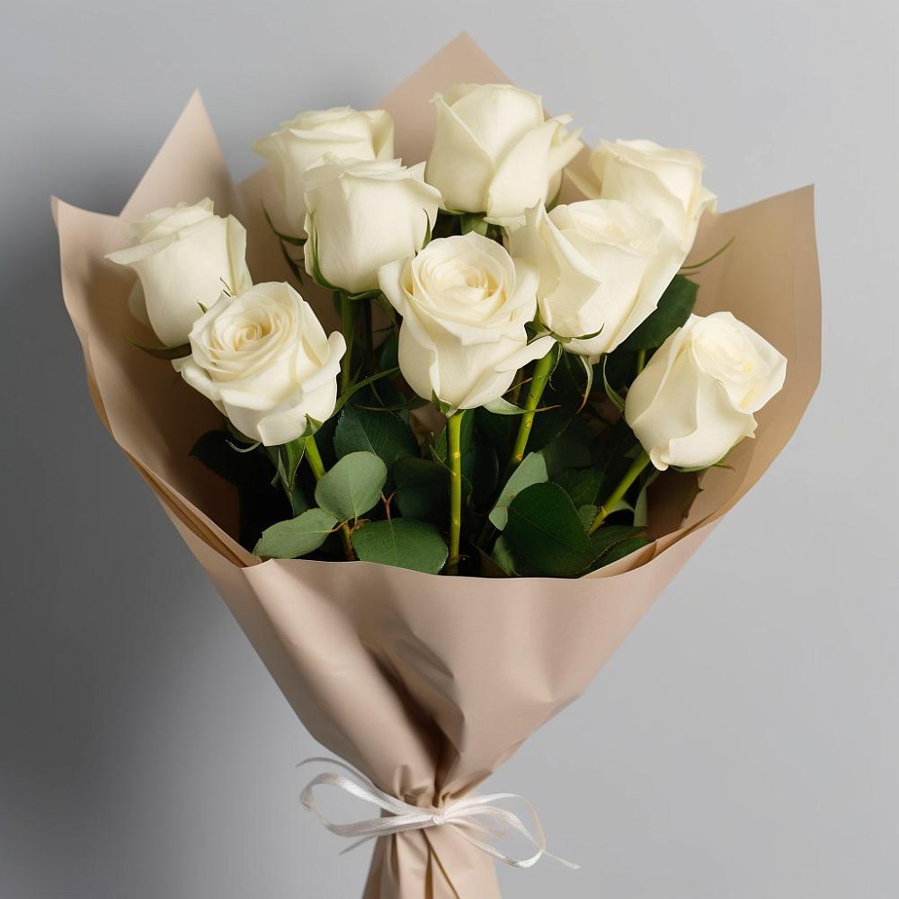 Букет 9 Белых роз Эдлесс Лав в Родине