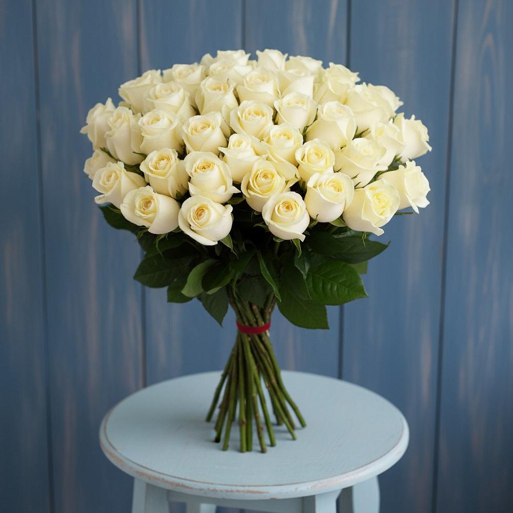 Букет 51 Белая роза Эдлесс Лав в Родине