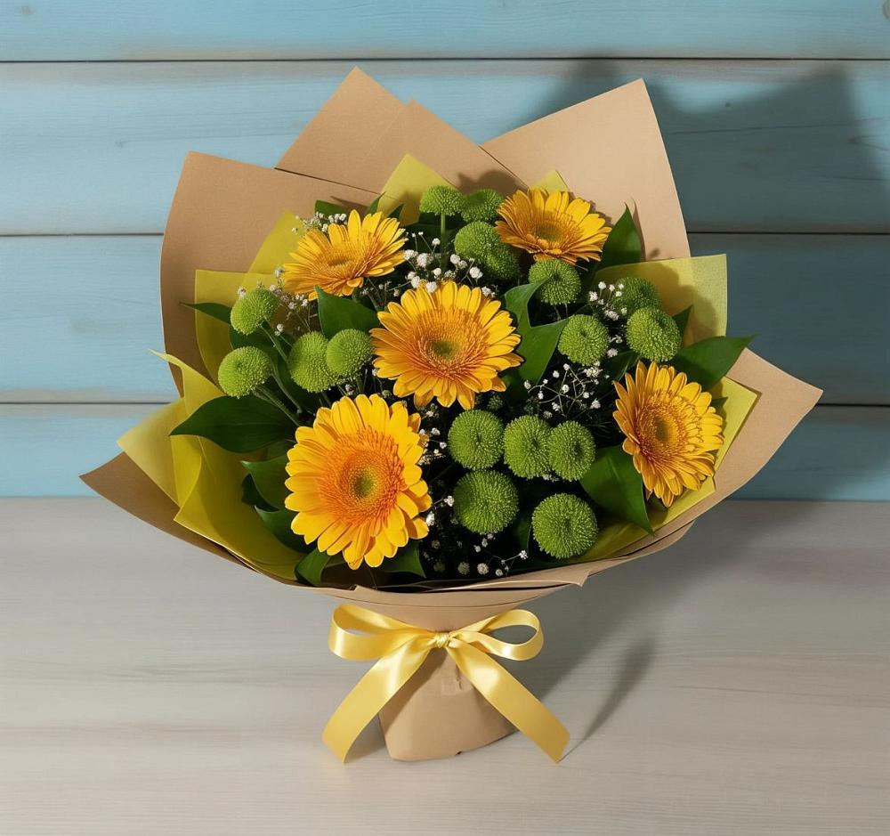 Букет цветов из: Герберы и Хризантемы в Родине