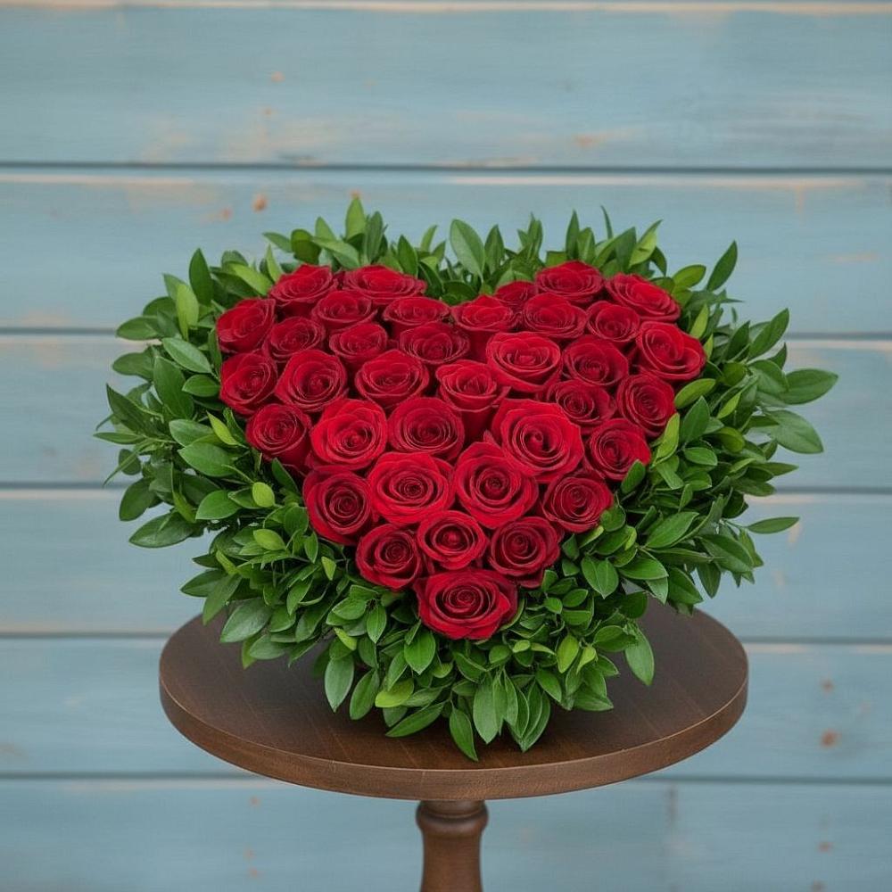 Цветочная композиция из Розы в виде сердца в Родине