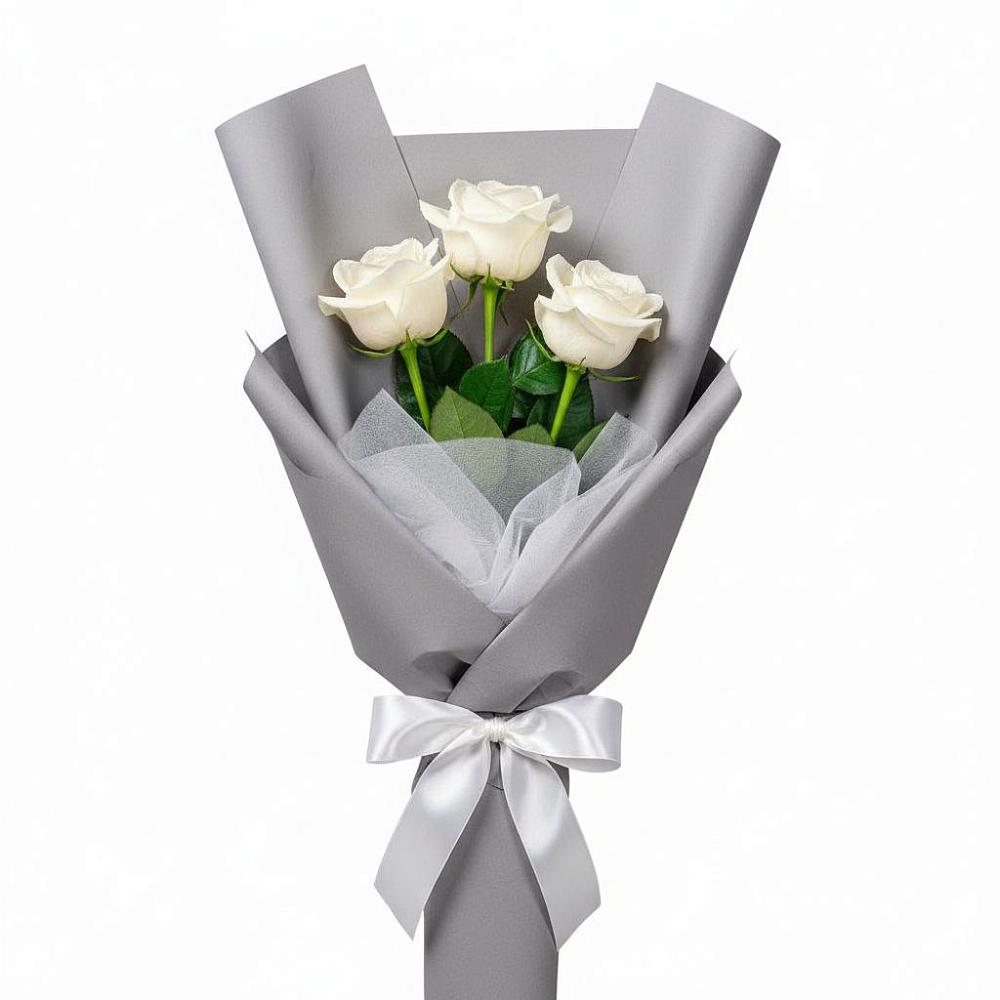 Букет 3 белые розы в Родине