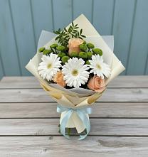 Букет цветов из:  Герберы, Розы и Хризантемы в Родине