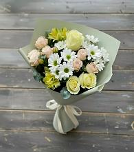 Букет цветов из:  Альстромерии, Розы и Хризантемы в Родине