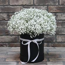 Цветочная композиция из Гипсофила в шляпной коробке в Родине